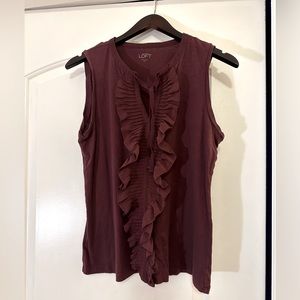 Women’s Ann Taylor LOFT Sleeveless Top Burgundy Flutter V-neck Blouse - Size M